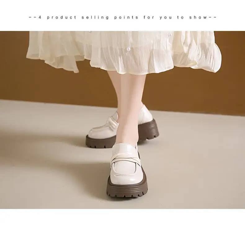 Women's Summer Wholesale Thick-Soled Heightening Single Shoes with Skirts, British Style Small Leather Shoes, Thick-Heeled Loafers — feature 17