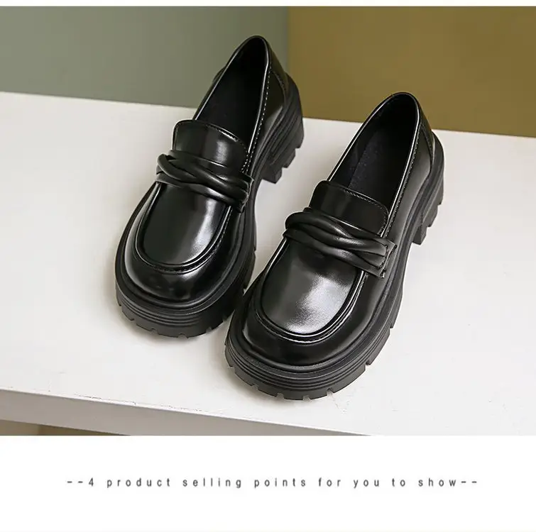 Women's Summer Wholesale Thick-Soled Heightening Single Shoes with Skirts, British Style Small Leather Shoes, Thick-Heeled Loafers — feature 19