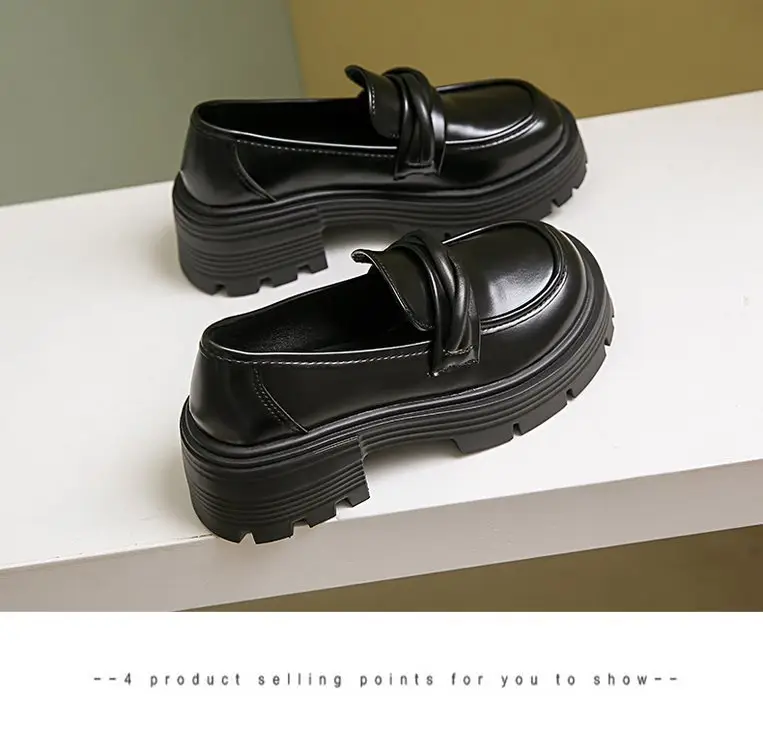 Women's Summer Wholesale Thick-Soled Heightening Single Shoes with Skirts, British Style Small Leather Shoes, Thick-Heeled Loafers — feature 20