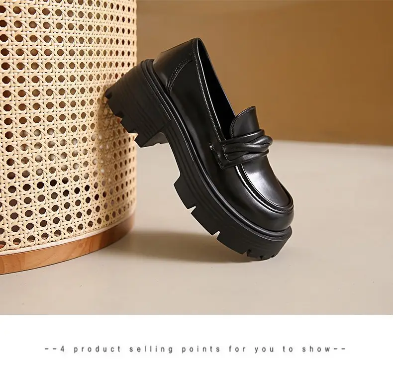 Women's Summer Wholesale Thick-Soled Heightening Single Shoes with Skirts, British Style Small Leather Shoes, Thick-Heeled Loafers — feature 21
