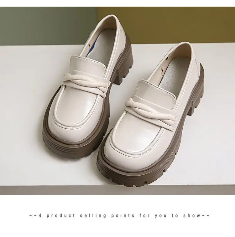 Women's Summer Wholesale Thick-Soled Heightening Single Shoes with Skirts, British Style Small Leather Shoes, Thick-Heeled Loafers — feature 22