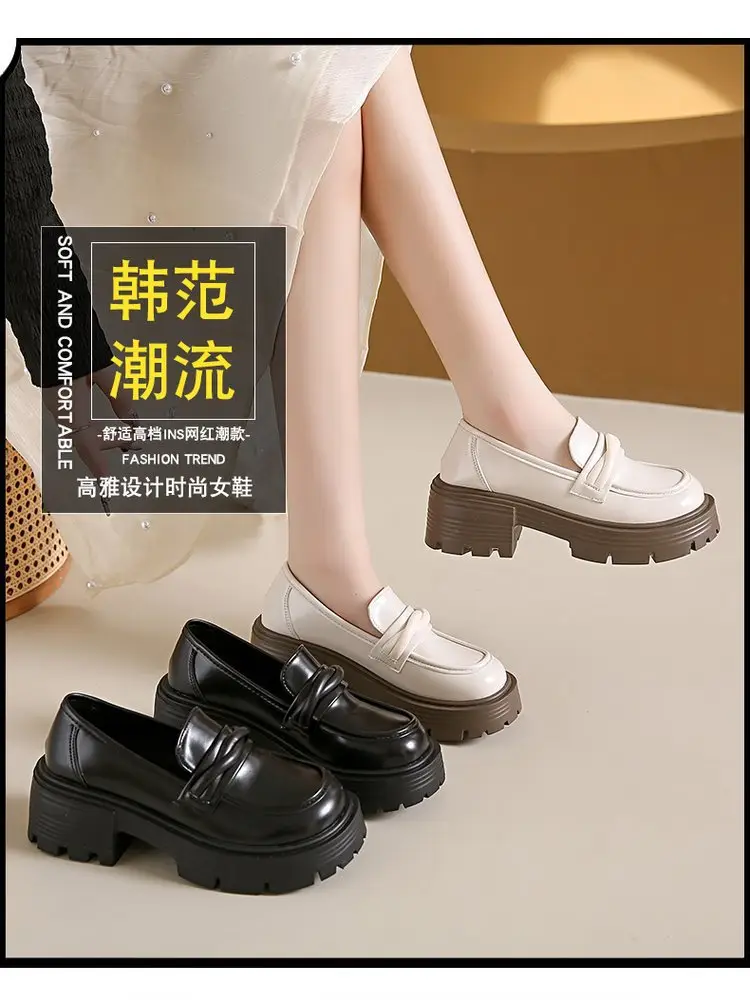Women's Summer Wholesale Thick-Soled Heightening Single Shoes with Skirts, British Style Small Leather Shoes, Thick-Heeled Loafers — feature 3