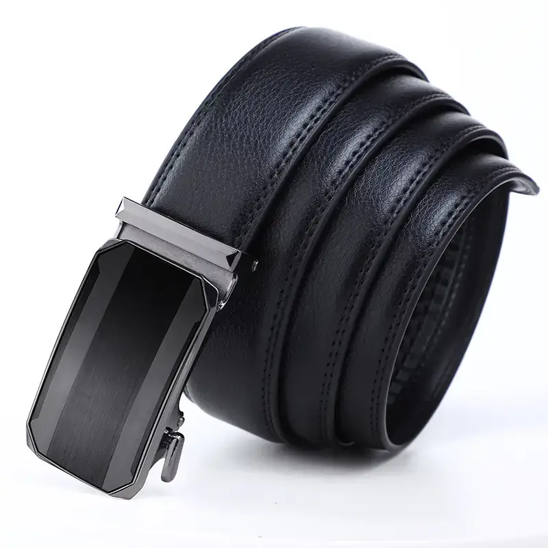 Men's Black Leather Belt with Silver Buckle - Image 3