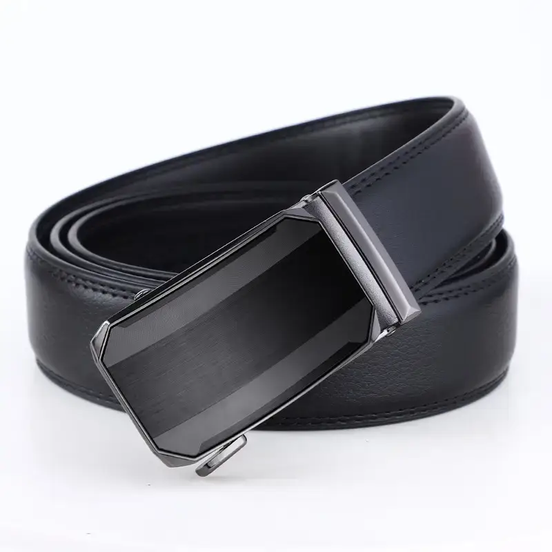 Men's Black Leather Belt with Silver Buckle - Image 4