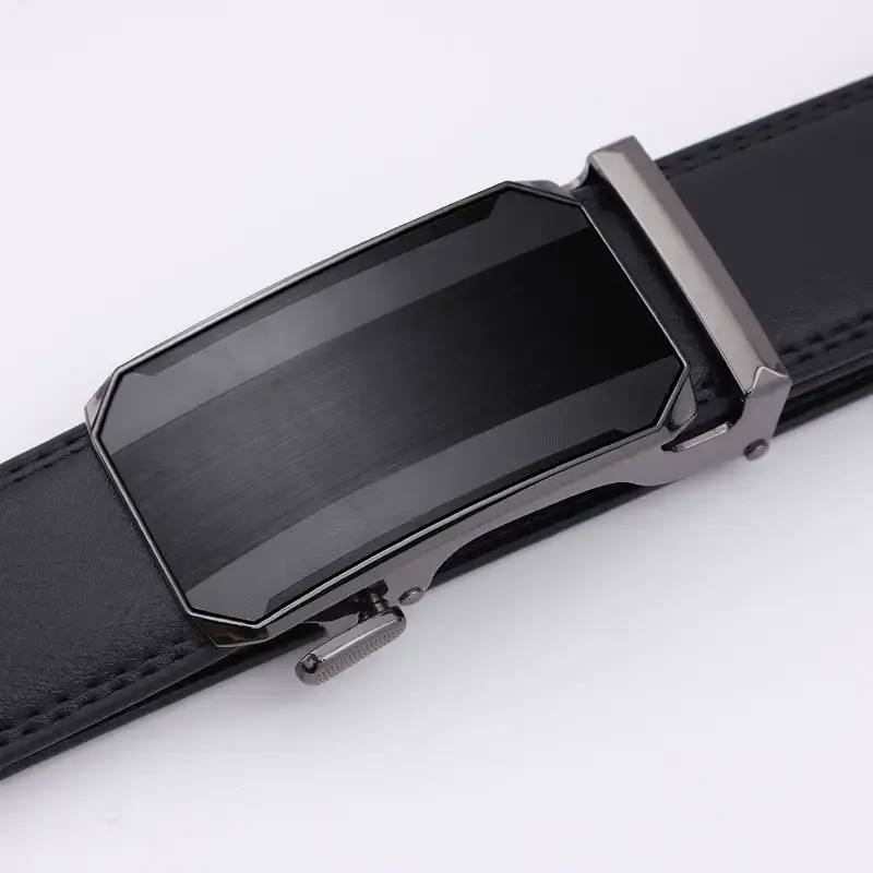 Men's Black Leather Belt with Silver Buckle - Image 5