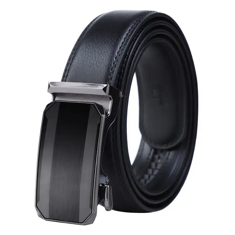 Men's Black Leather Belt with Silver Buckle - Image 6