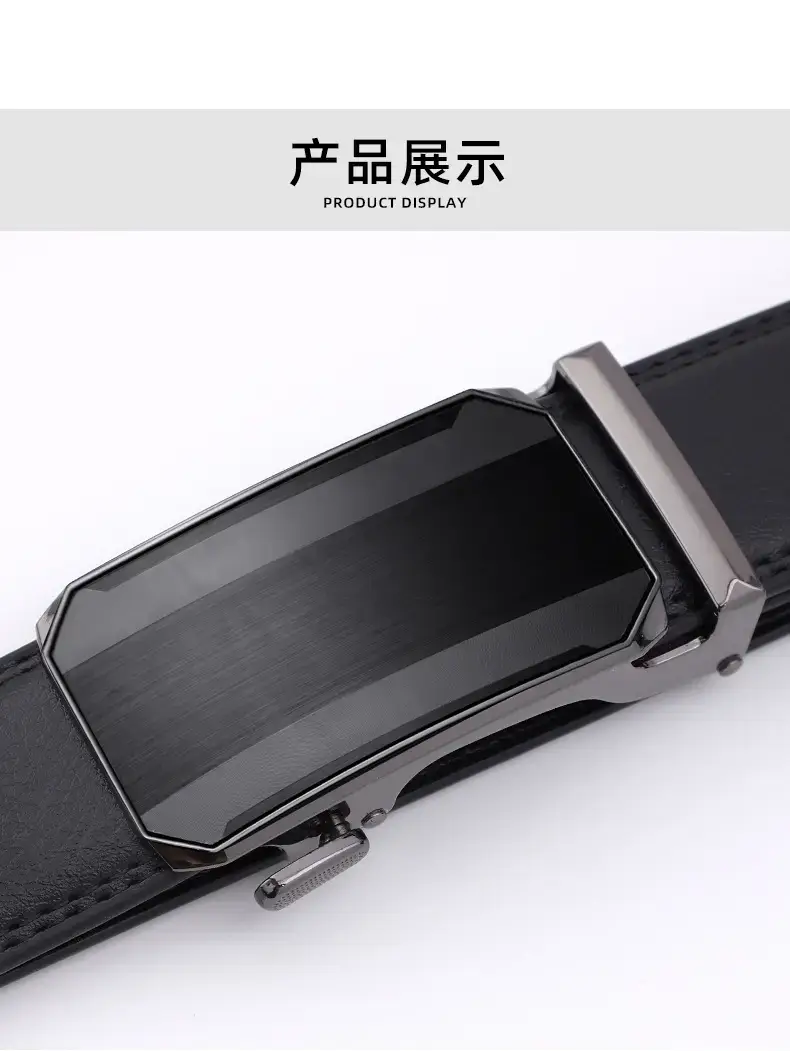 Men's Black Leather Belt with Silver Buckle — feature 10