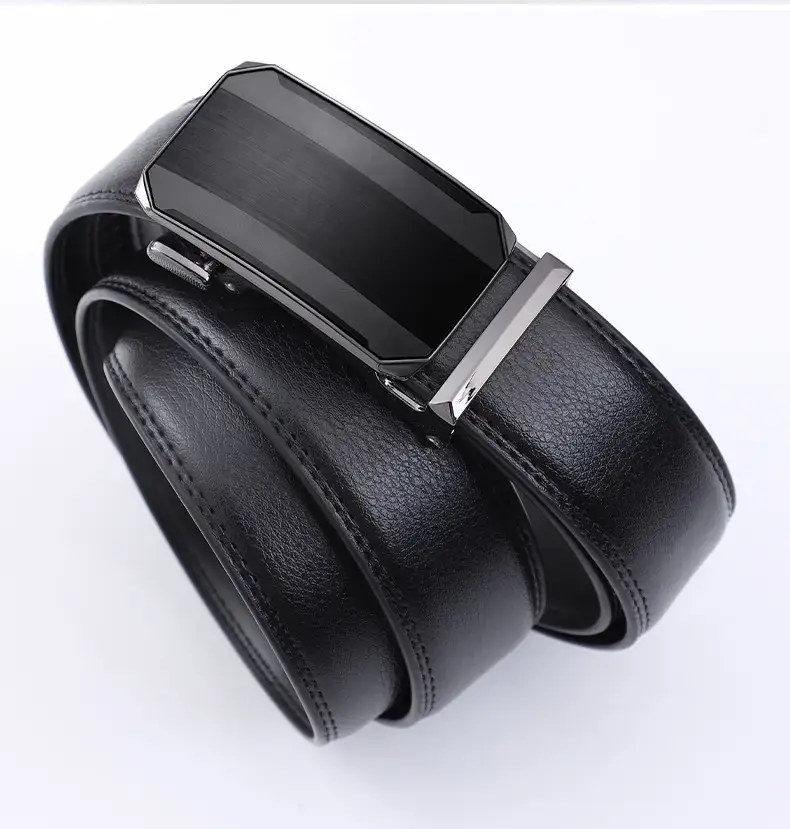 Men's Black Leather Belt with Silver Buckle — feature 12
