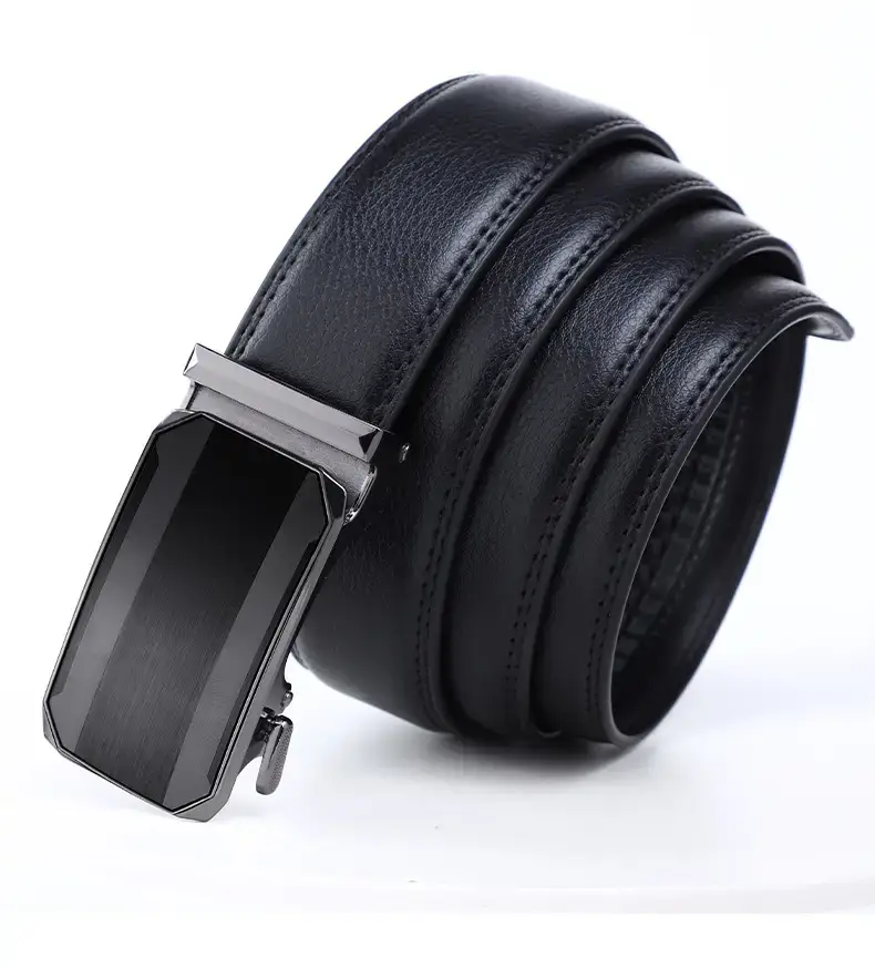 Men's Black Leather Belt with Silver Buckle — feature 13