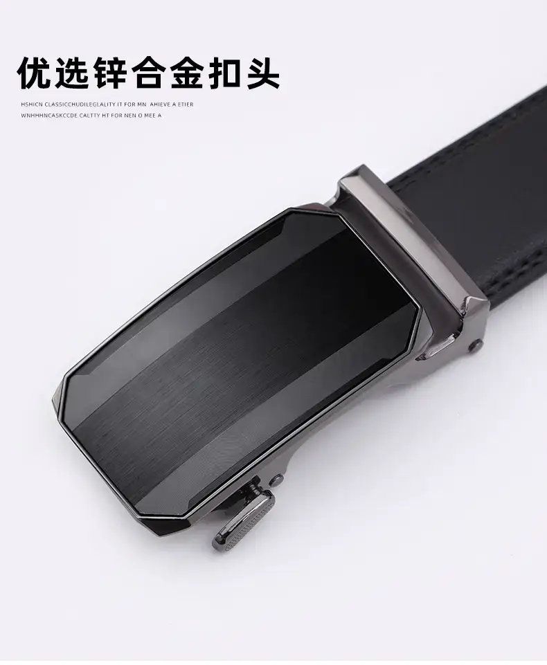 Men's Black Leather Belt with Silver Buckle — feature 2