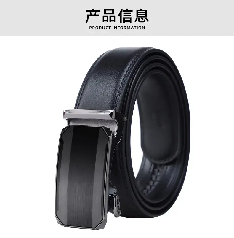 Men's Black Leather Belt with Silver Buckle — feature 3