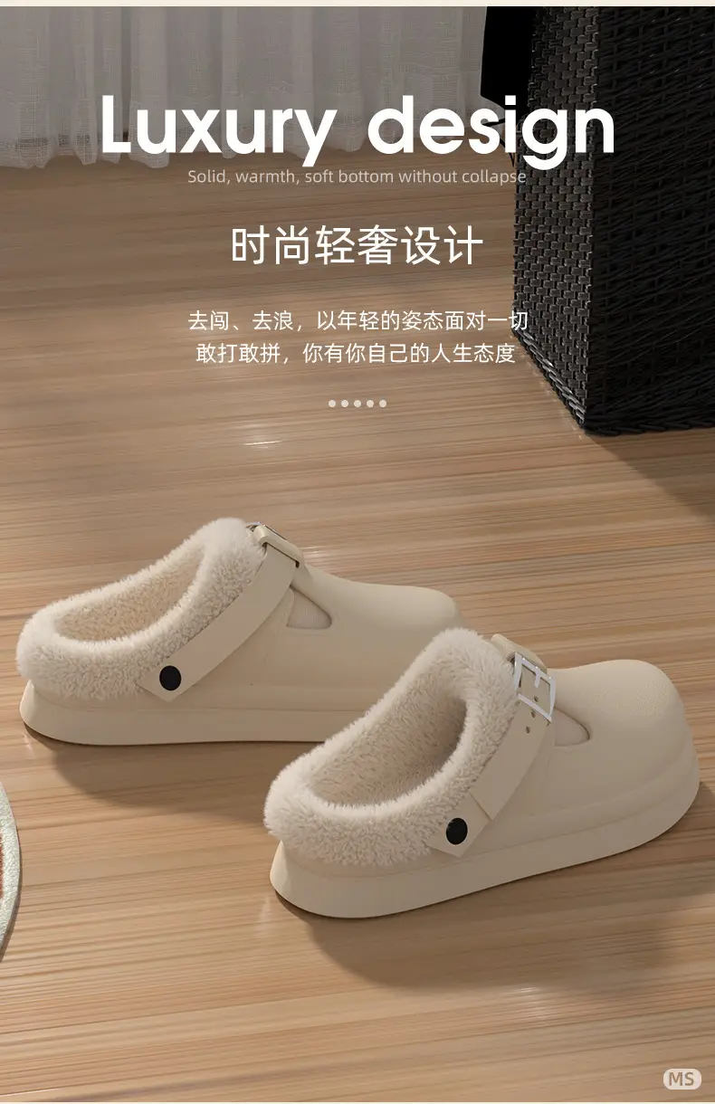 New Waterproof Cotton Slippers for Women, Autumn and Winter Warm Indoor Home Slippers, Fleece-Lined and Thickened, Suitable for Outdoor Wear, Closed-Toe — feature 5