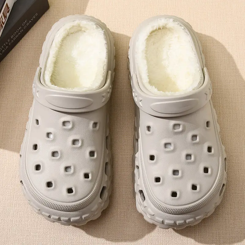 Croc Shoes with Fleece Lining, Couple Style, Winter Fashion, Casual, Warm, Multi-Color Cotton Slippers, Two-Way Wear, Closed-Toe Shoes, Wholesale - Image 7