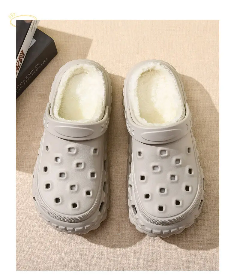 Croc Shoes with Fleece Lining, Couple Style, Winter Fashion, Casual, Warm, Multi-Color Cotton Slippers, Two-Way Wear, Closed-Toe Shoes, Wholesale — feature 11