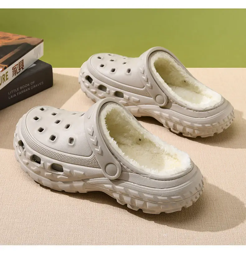 Croc Shoes with Fleece Lining, Couple Style, Winter Fashion, Casual, Warm, Multi-Color Cotton Slippers, Two-Way Wear, Closed-Toe Shoes, Wholesale — feature 12