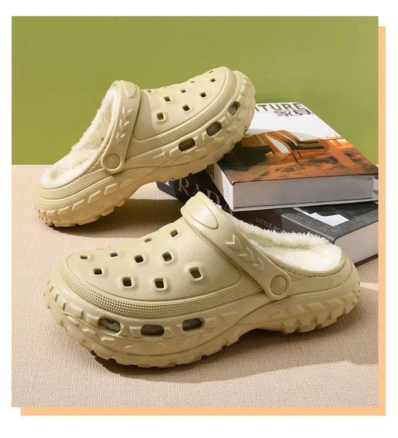 Croc Shoes with Fleece Lining, Couple Style, Winter Fashion, Casual, Warm, Multi-Color Cotton Slippers, Two-Way Wear, Closed-Toe Shoes, Wholesale — feature 13