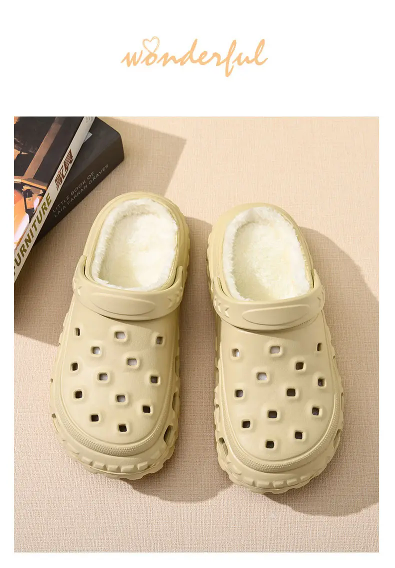 Croc Shoes with Fleece Lining, Couple Style, Winter Fashion, Casual, Warm, Multi-Color Cotton Slippers, Two-Way Wear, Closed-Toe Shoes, Wholesale — feature 14