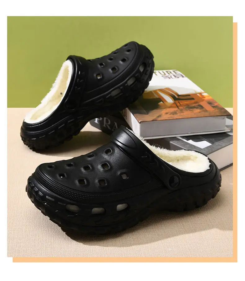 Croc Shoes with Fleece Lining, Couple Style, Winter Fashion, Casual, Warm, Multi-Color Cotton Slippers, Two-Way Wear, Closed-Toe Shoes, Wholesale — feature 16