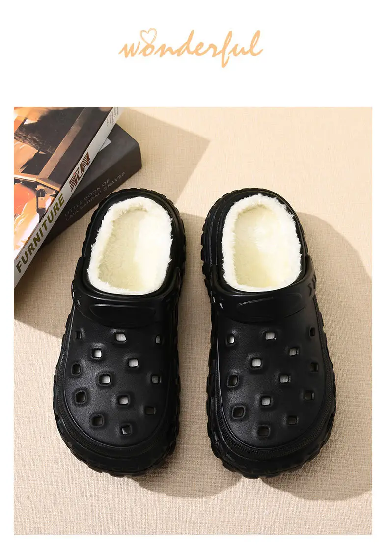 Croc Shoes with Fleece Lining, Couple Style, Winter Fashion, Casual, Warm, Multi-Color Cotton Slippers, Two-Way Wear, Closed-Toe Shoes, Wholesale — feature 17