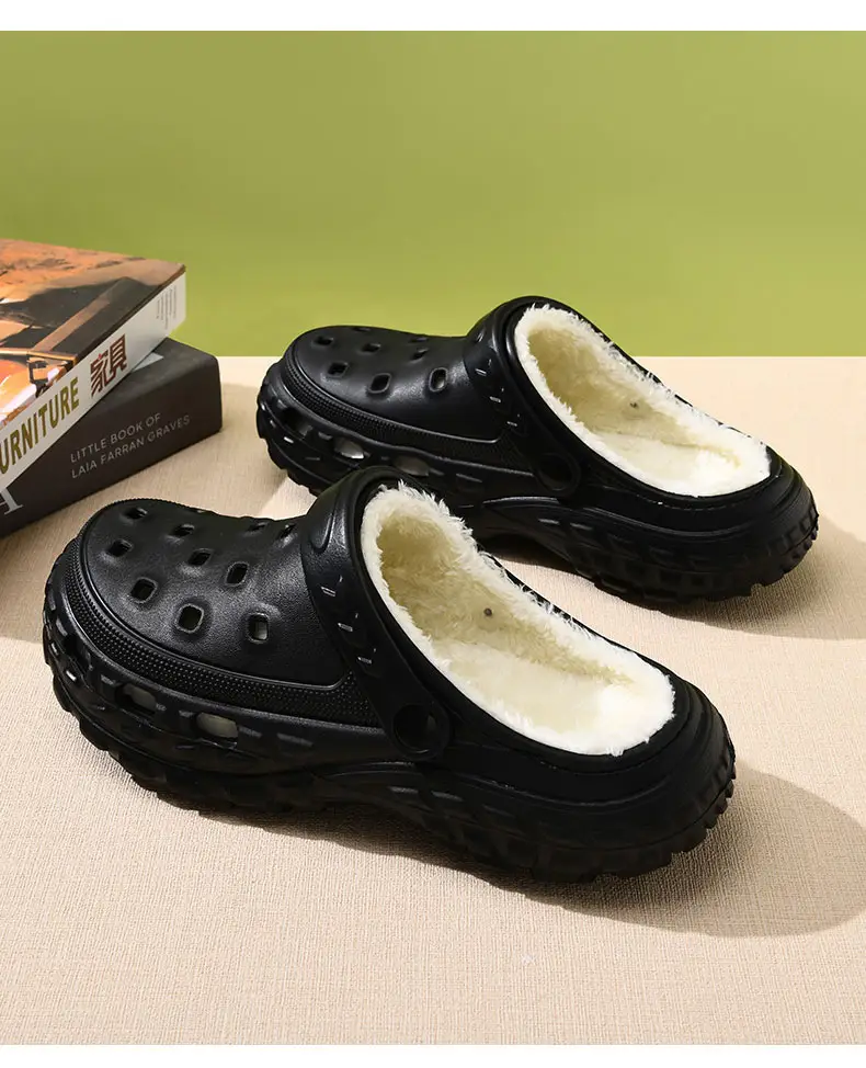 Croc Shoes with Fleece Lining, Couple Style, Winter Fashion, Casual, Warm, Multi-Color Cotton Slippers, Two-Way Wear, Closed-Toe Shoes, Wholesale — feature 18