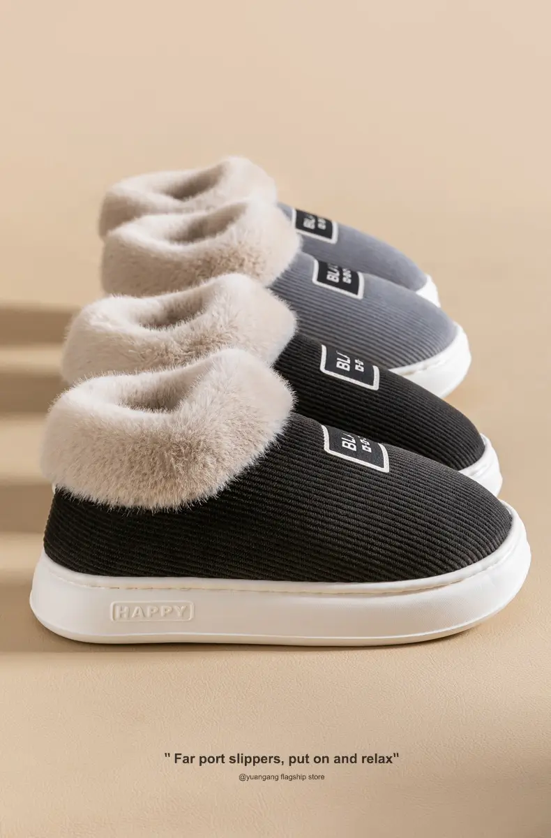 High-top cotton shoes men's winter warm outdoor cotton slippers non-slip thick bottom shit feeling indoor home bag with cotton slippers — feature 14