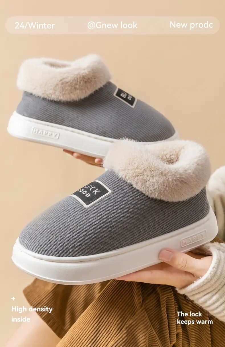 High-top cotton shoes men's winter warm outdoor cotton slippers non-slip thick bottom shit feeling indoor home bag with cotton slippers — feature 9