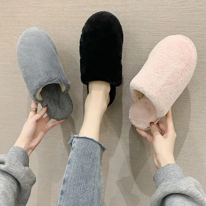 Cotton Slippers Women's Autumn and Winter Outfit Indoor Home and Household Plush Warm-keeping Baotou Non-slip Moon Flat Wool Slippers