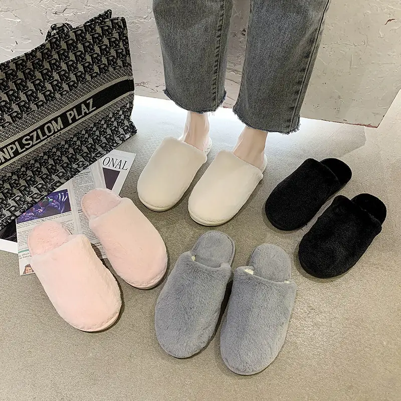 Cotton Slippers Women's Autumn and Winter Outfit Indoor Home and Household Plush Warm-keeping Baotou Non-slip Moon Flat Wool Slippers