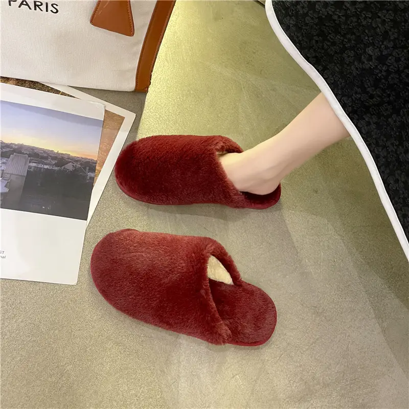 Cotton Slippers Women's Autumn and Winter Outfit Indoor Home and Household Plush Warm-keeping Baotou Non-slip Moon Flat Wool Slippers