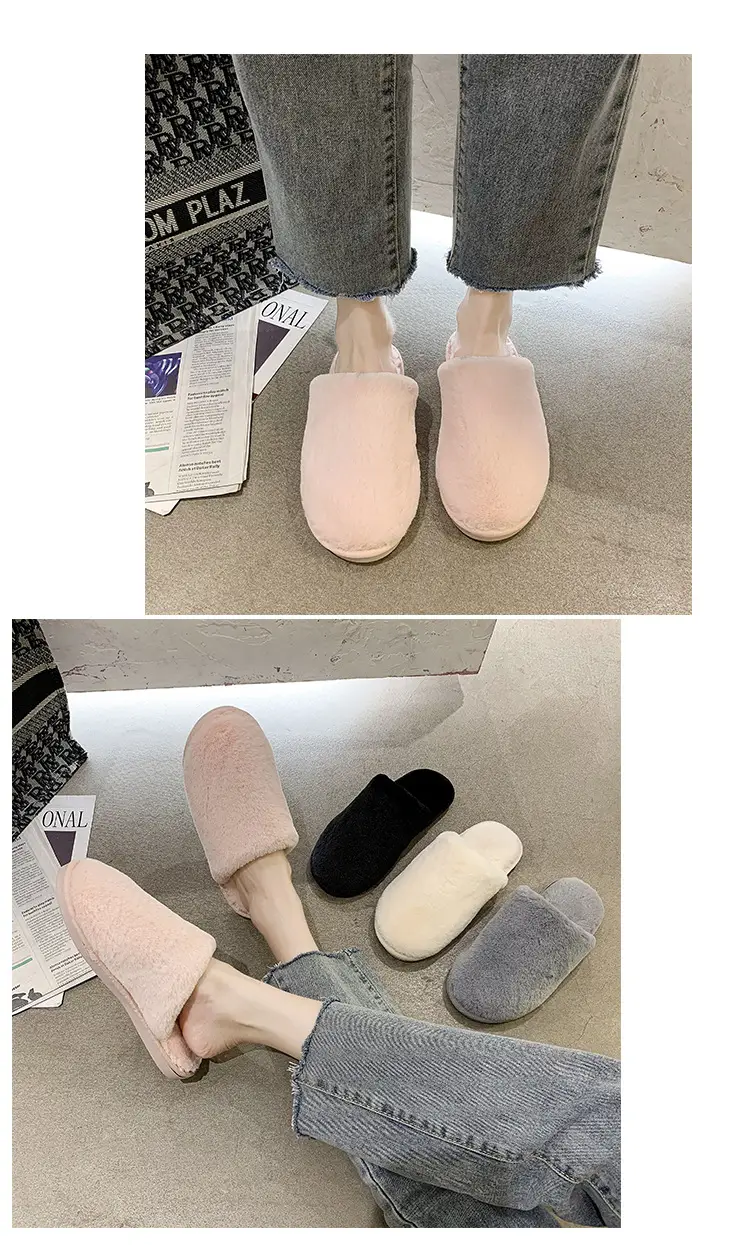 Cotton Slippers Women's Autumn and Winter Outfit Indoor Home and Household Plush Warm-keeping Baotou Non-slip Moon Flat Wool Slippers — feature 10