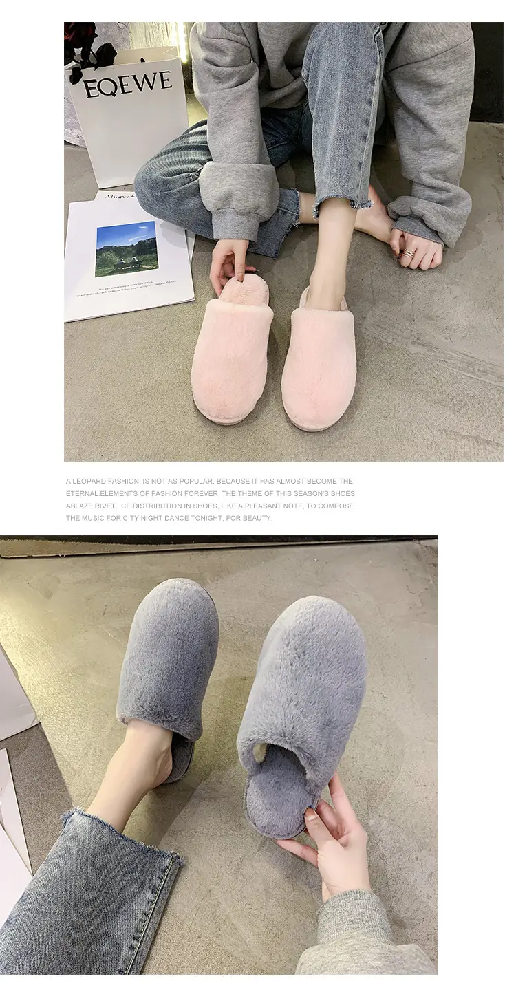 Cotton Slippers Women's Autumn and Winter Outfit Indoor Home and Household Plush Warm-keeping Baotou Non-slip Moon Flat Wool Slippers — feature 11
