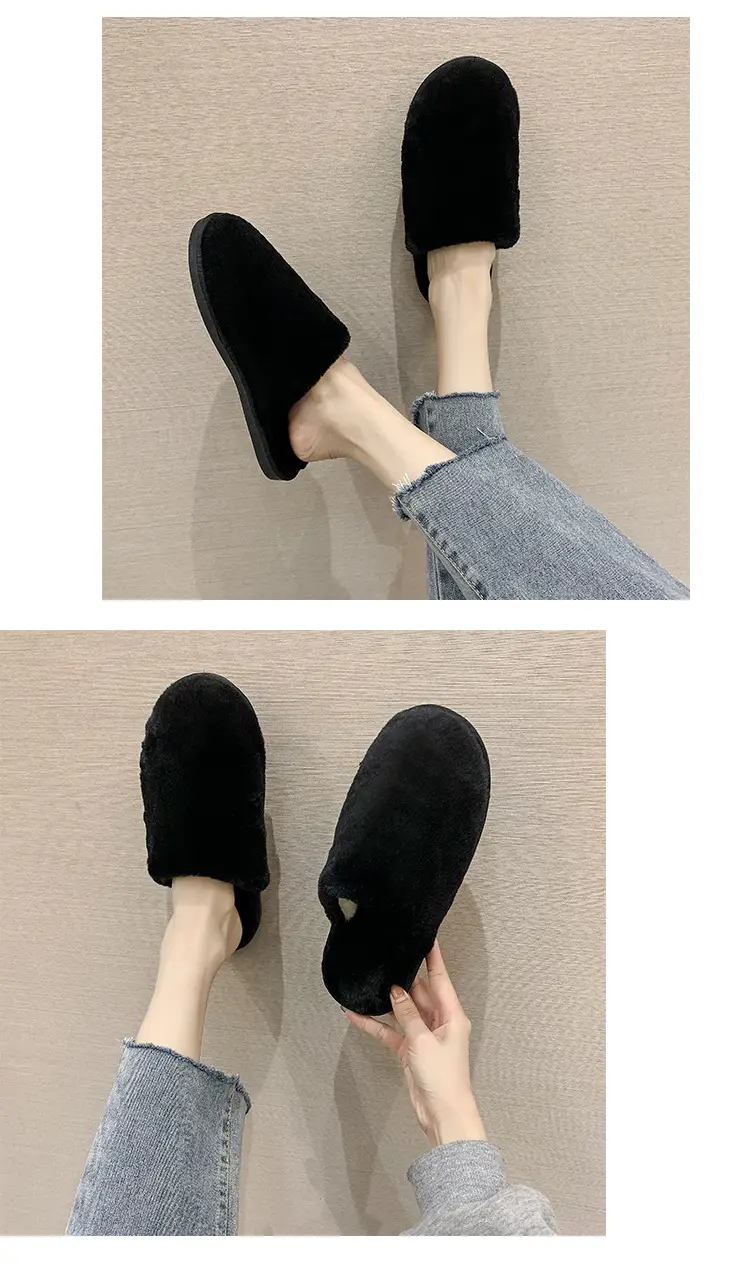 Cotton Slippers Women's Autumn and Winter Outfit Indoor Home and Household Plush Warm-keeping Baotou Non-slip Moon Flat Wool Slippers — feature 5