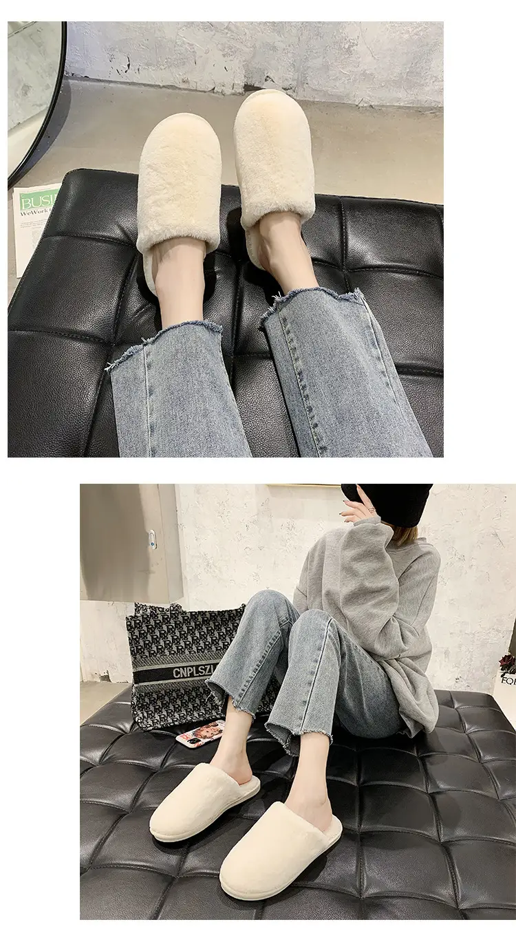 Cotton Slippers Women's Autumn and Winter Outfit Indoor Home and Household Plush Warm-keeping Baotou Non-slip Moon Flat Wool Slippers — feature 7