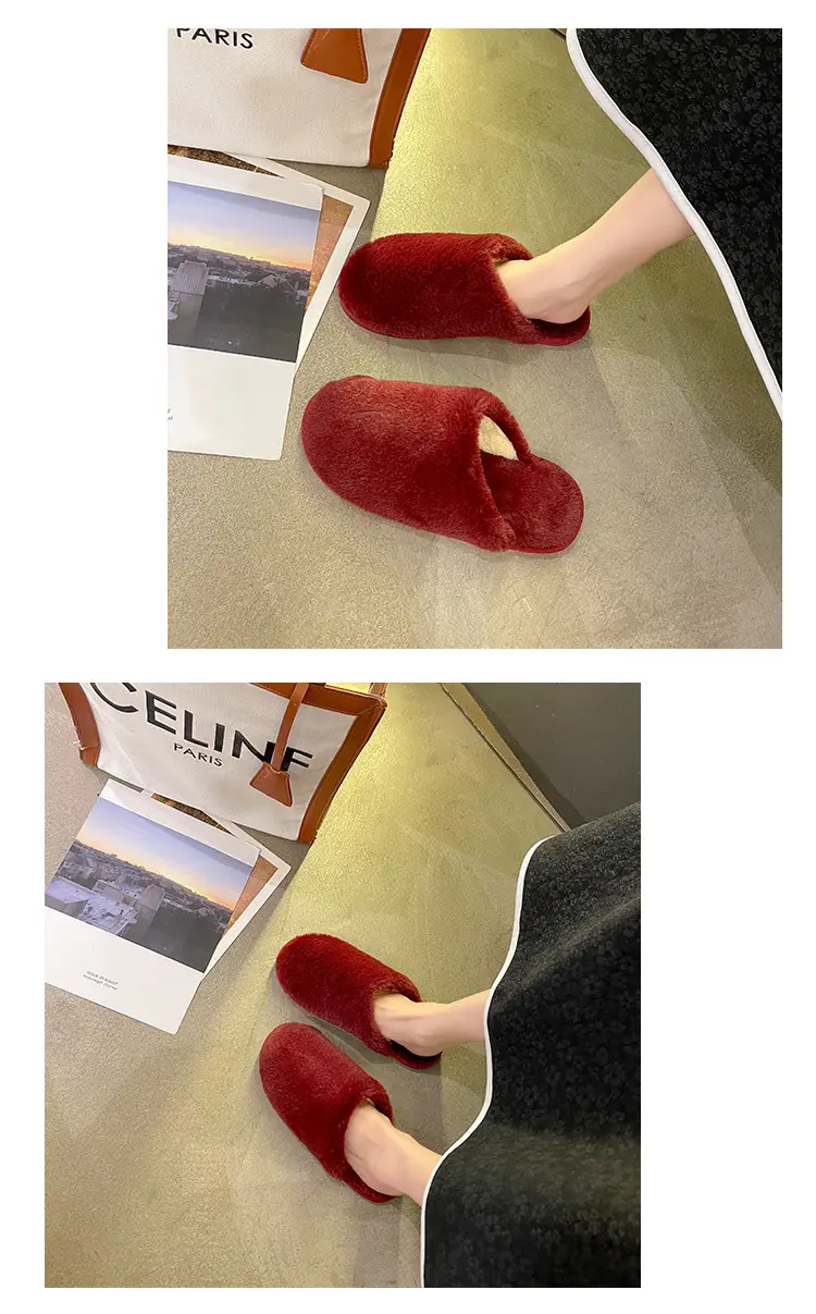 Cotton Slippers Women's Autumn and Winter Outfit Indoor Home and Household Plush Warm-keeping Baotou Non-slip Moon Flat Wool Slippers — feature 8