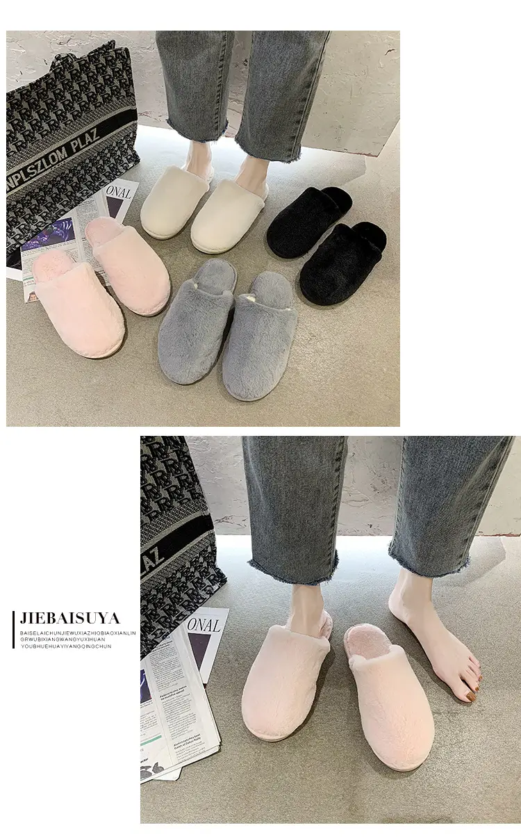 Cotton Slippers Women's Autumn and Winter Outfit Indoor Home and Household Plush Warm-keeping Baotou Non-slip Moon Flat Wool Slippers — feature 9