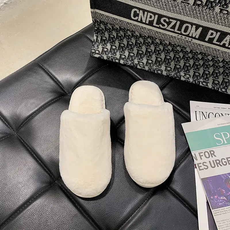 Cotton Slippers Women's Autumn and Winter Outfit Indoor Home and Household Plush Warm-keeping Baotou Non-slip Moon Flat Wool Slippers