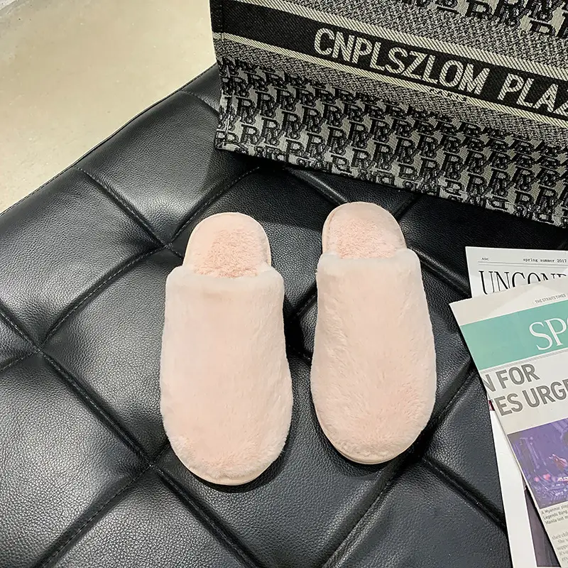 Cotton Slippers Women's Autumn and Winter Outfit Indoor Home and Household Plush Warm-keeping Baotou Non-slip Moon Flat Wool Slippers