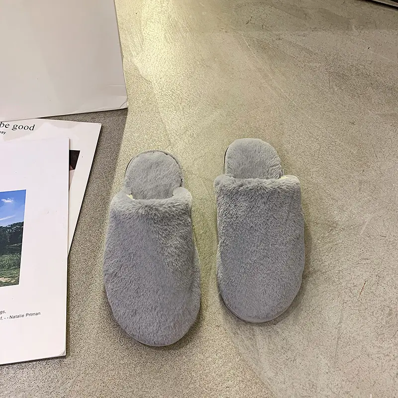 Cotton Slippers Women's Autumn and Winter Outfit Indoor Home and Household Plush Warm-keeping Baotou Non-slip Moon Flat Wool Slippers