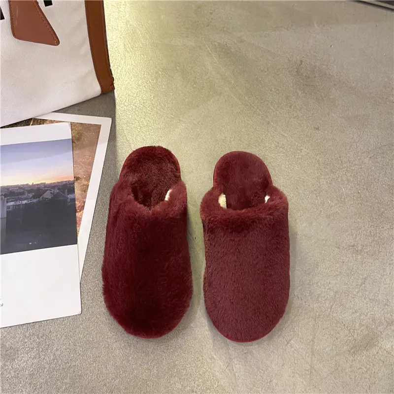 Cotton Slippers Women's Autumn and Winter Outfit Indoor Home and Household Plush Warm-keeping Baotou Non-slip Moon Flat Wool Slippers