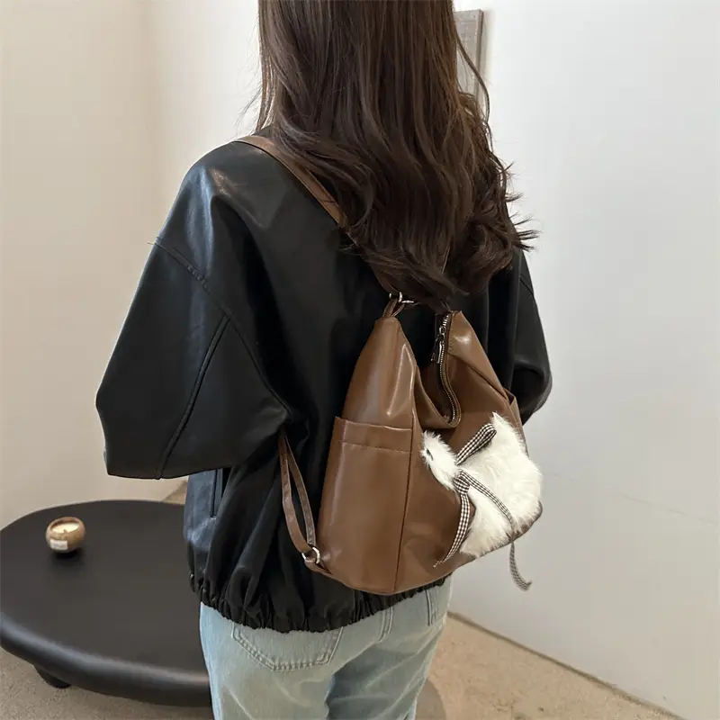 Women's Black Embroidered Shoulder Bag with Red Bow - Image 6