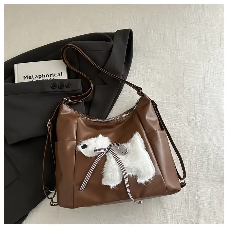 Women's Black Embroidered Shoulder Bag with Red Bow — feature 12