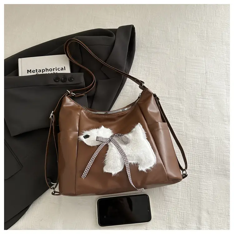 Women's Black Embroidered Shoulder Bag with Red Bow — feature 13