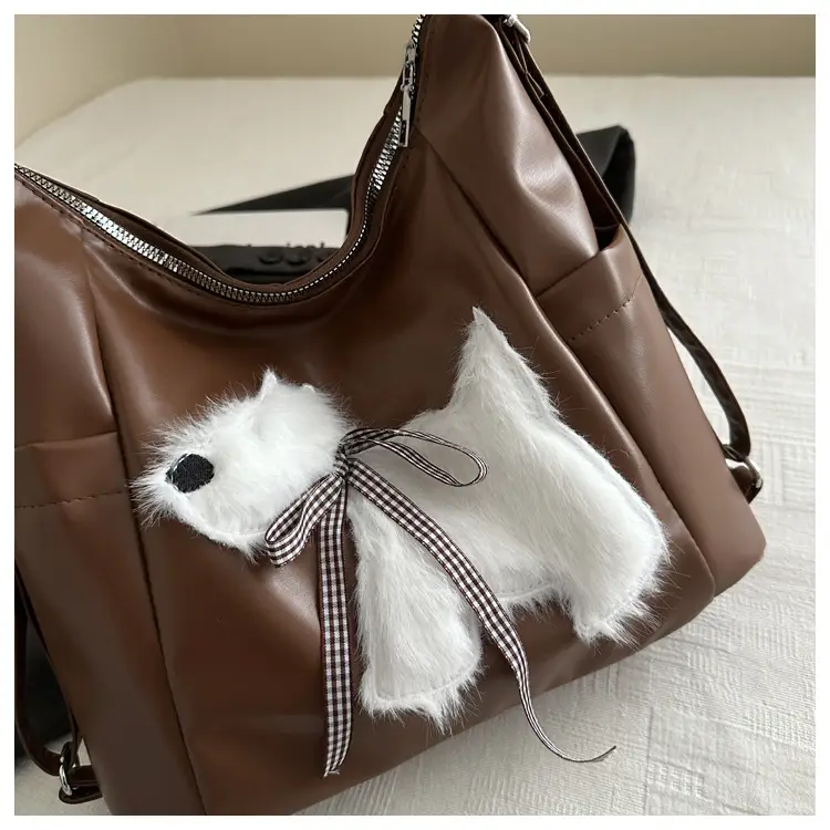 Women's Black Embroidered Shoulder Bag with Red Bow — feature 17