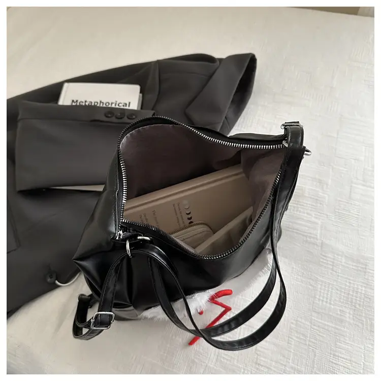 Women's Black Embroidered Shoulder Bag with Red Bow — feature 23