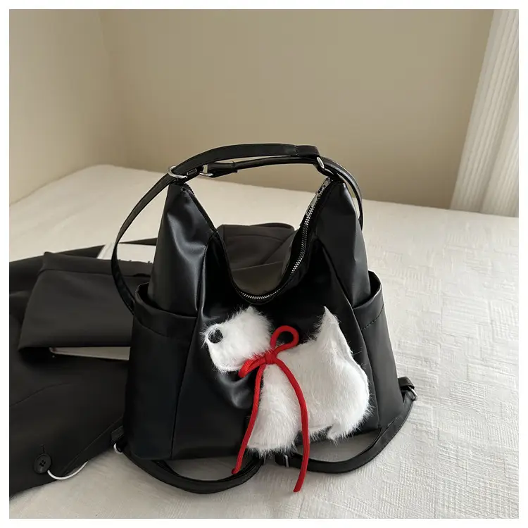 Women's Black Embroidered Shoulder Bag with Red Bow — feature 24