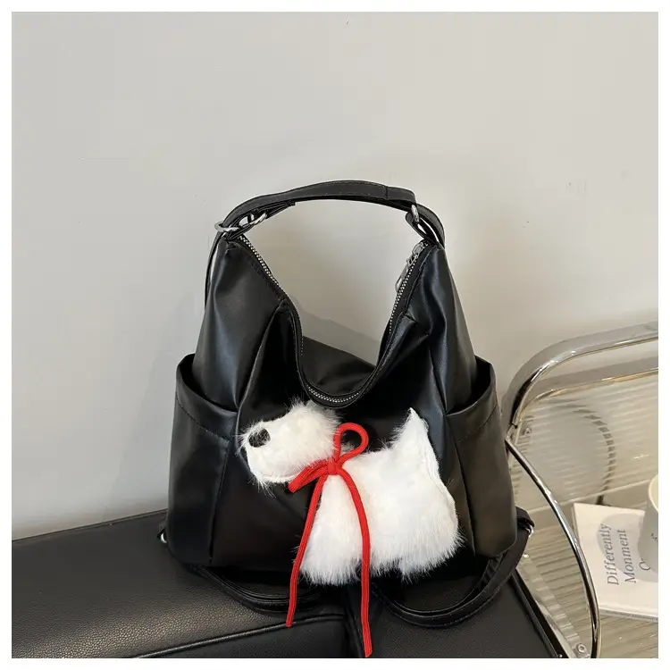 Women's Black Embroidered Shoulder Bag with Red Bow — feature 33
