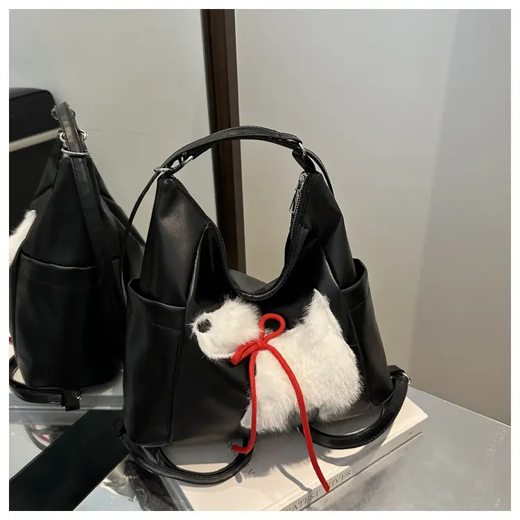 Women's Black Embroidered Shoulder Bag with Red Bow — feature 34