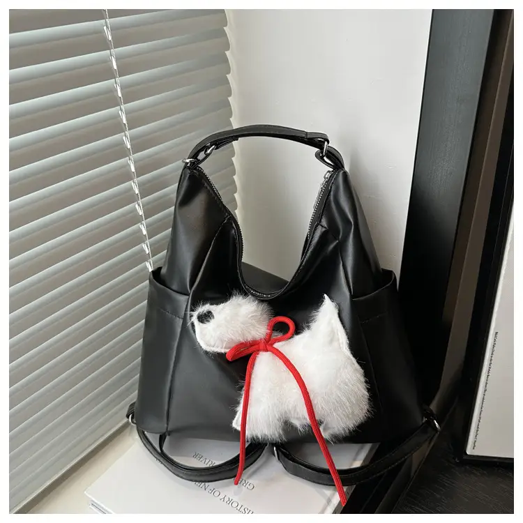 Women's Black Embroidered Shoulder Bag with Red Bow — feature 38