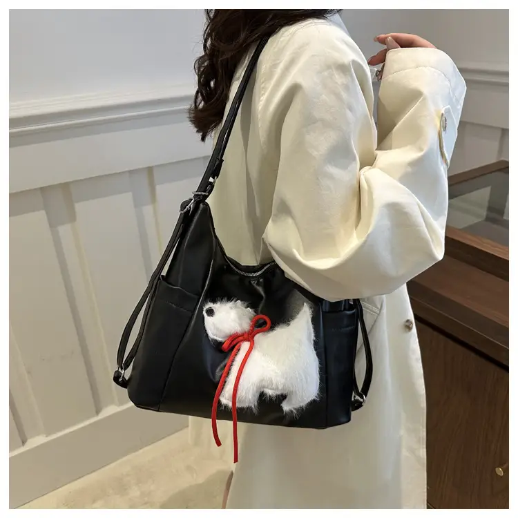 Women's Black Embroidered Shoulder Bag with Red Bow — feature 43