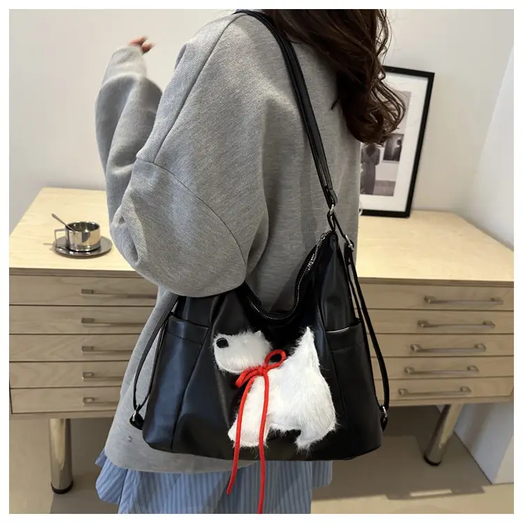 Women's Black Embroidered Shoulder Bag with Red Bow — feature 47